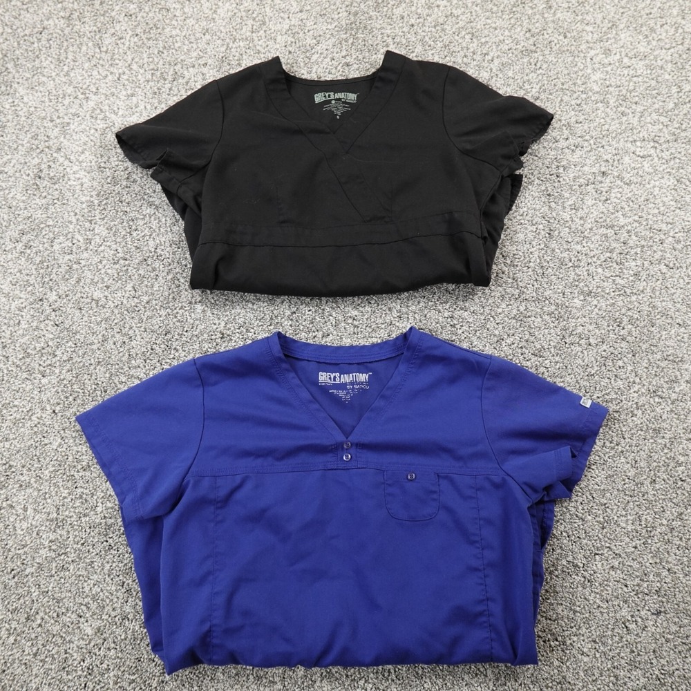 Greys Anatomy Shirt Womens S Black Blue Scrub Top Medical Nursing Healthcare Lot